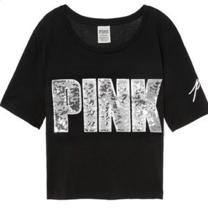PINK Victoria's Secret Tops - VS Pink bling crop T-shirt PINK Victoria's Secret Tops - VS Pink bling crop T-shirt